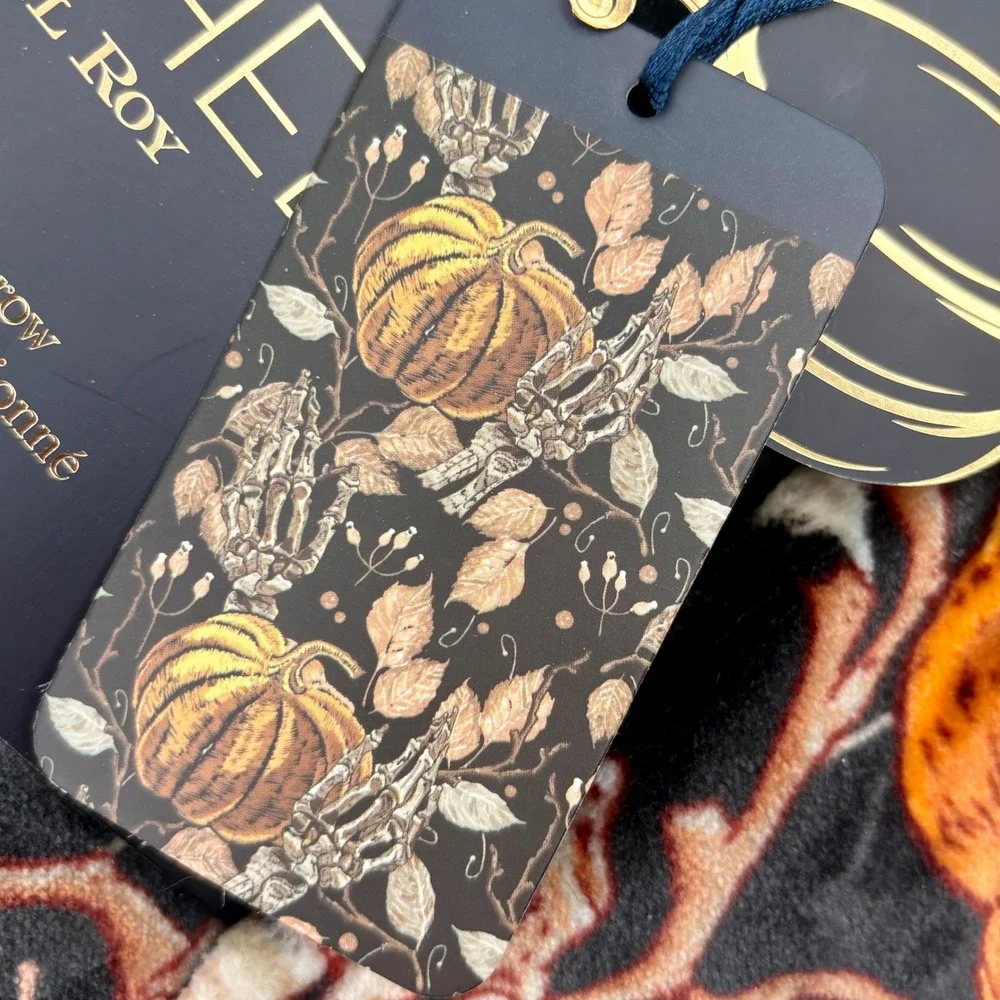 Rachel Roy Pumpkin Skeleton Hand Oversized Plush Throw Blanket 60x70 Halloween